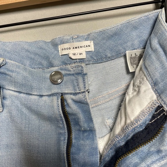 Good American Jeans Flare High Rise Raw Hem Light Wash Womens Size 12 31 - Picture 3 of 8